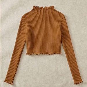 Orange knit sleeve crop turtle neck